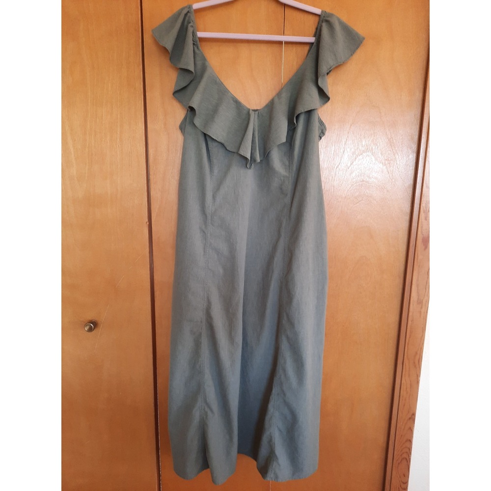 Universal Thread Olive Green Ruffle V-Neck Smocked Midi Dress XXL Plus Size